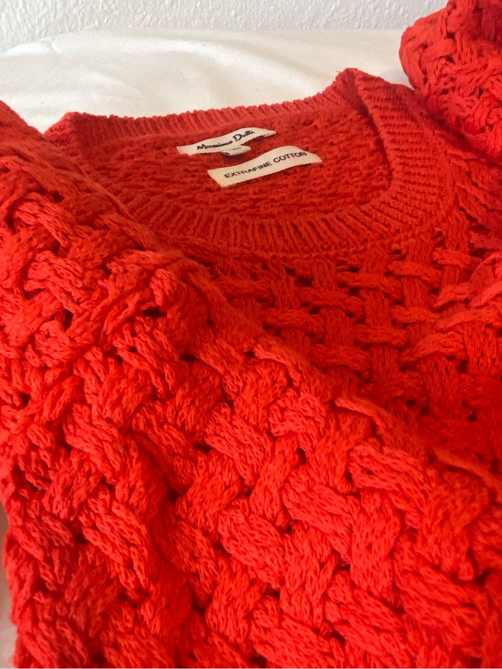 Massimo Dutti Orange-Red Chunky Cotton Scoop Neck Sweater